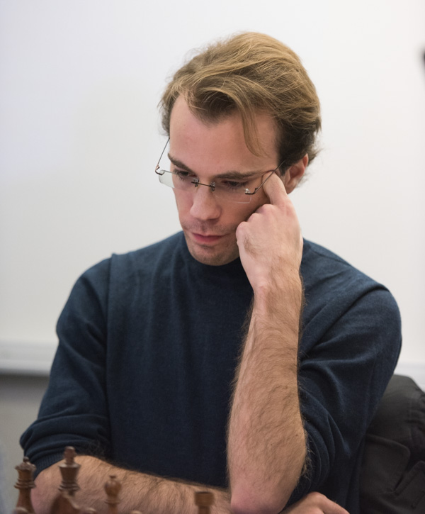 GM Georg Meier var en av dem som vann alla fyra snabbschackpartierna under den första dagens spel. (Foto: Lars OA Hedlund)