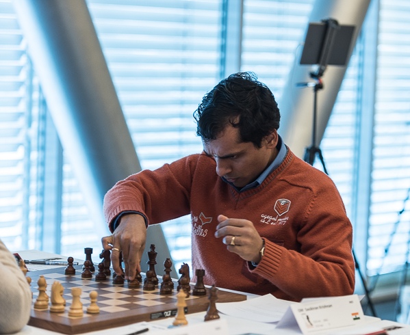 GM Krishnan Sasikira vann den 46:e upplagan av Rilton Cup 2016/17. I den sista ronden hade han svart mot...(Foto: Lars OA Hedlund)