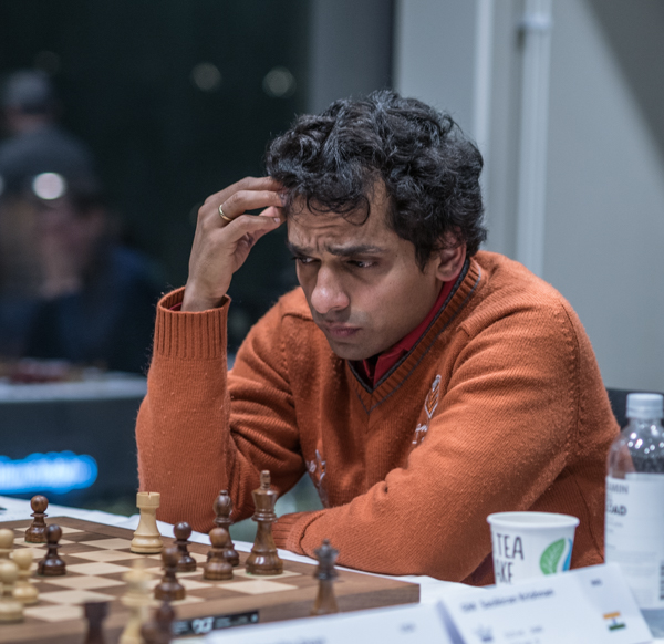 Förra årets vinnare av Rilton Cup GM Krishnan fick överraskande en förlust mot IM Dean Ippolito. (Foto: Lars OA Hedlund)